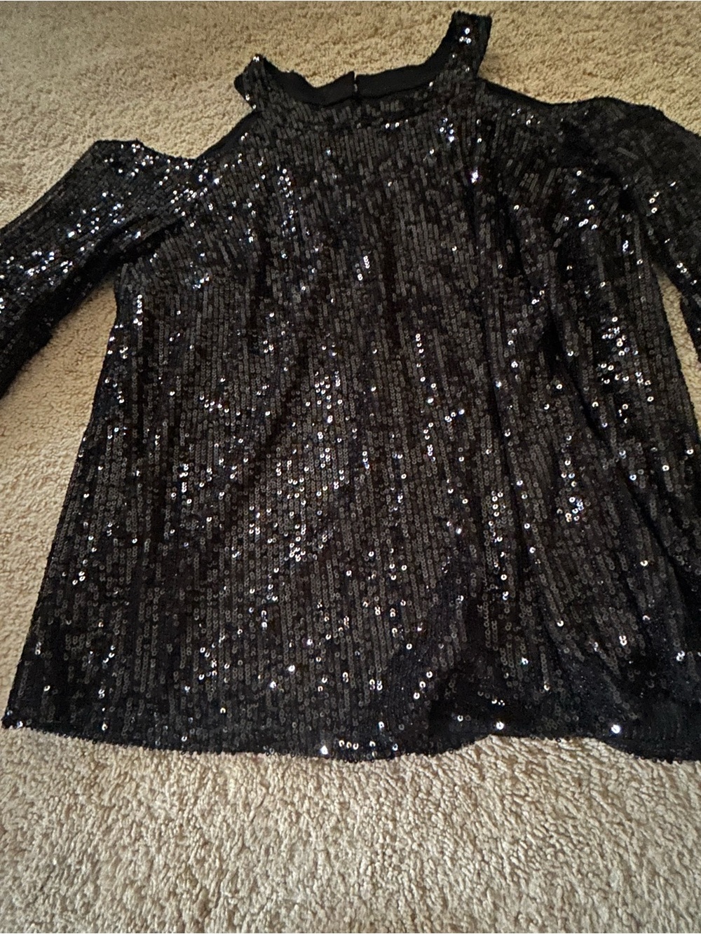 CeCe Black Sequin Puff-Sleeve Blouse